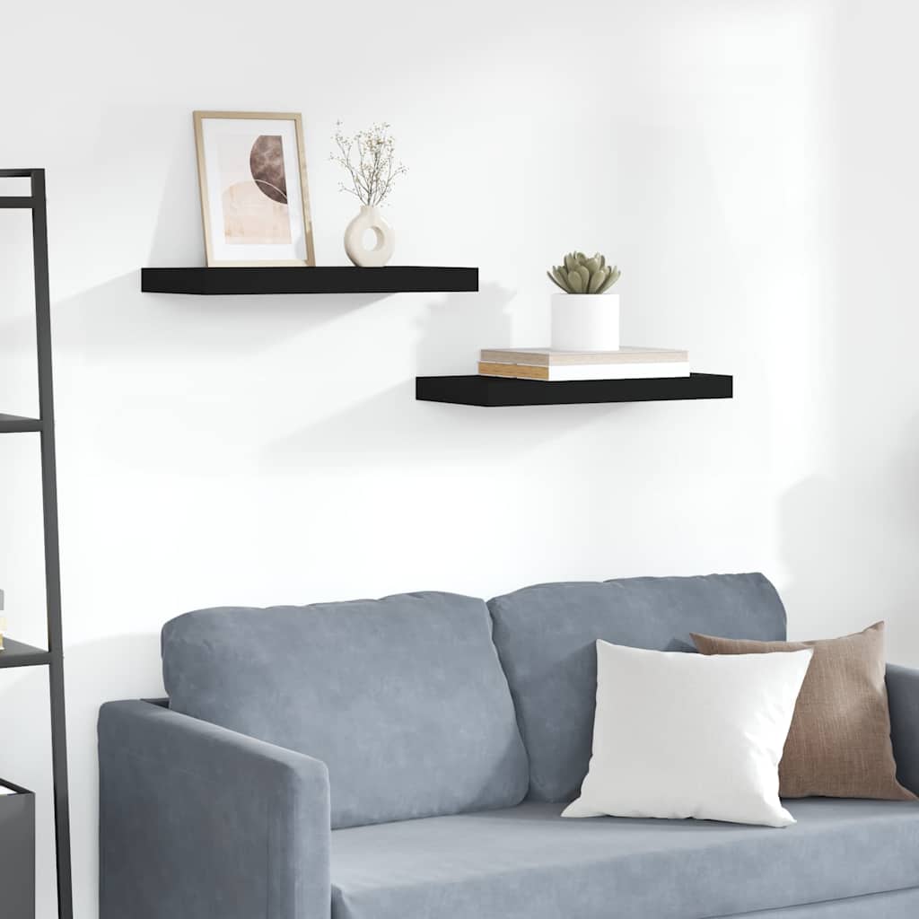 Scaffali a Parete 2 pz Neri in MDF