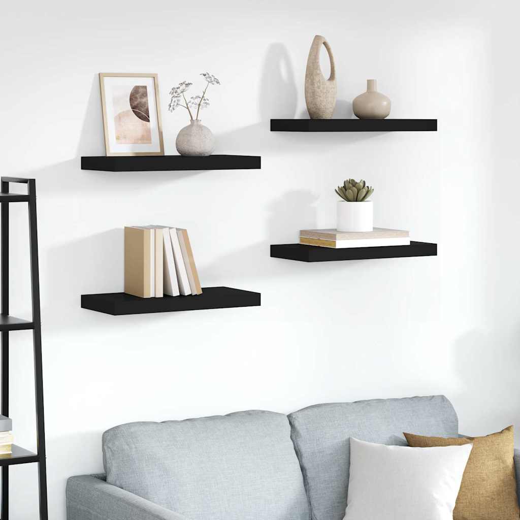 Scaffali a Parete 4 pz Neri in MDF