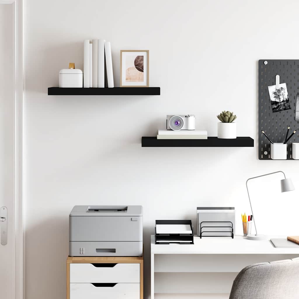Scaffali a Parete 2 pz Neri 60x23,5x3,8 cm in MDF | homemem39