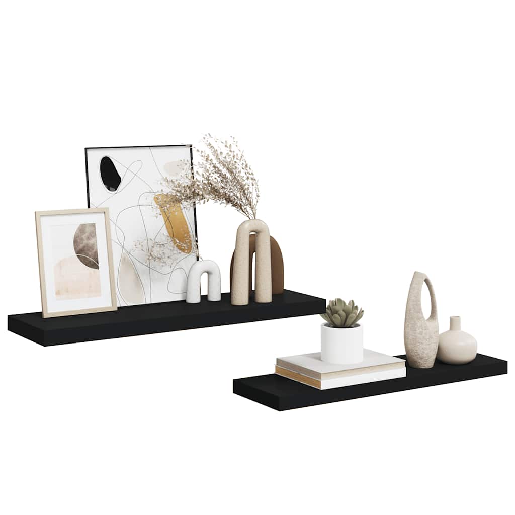 Scaffali a Parete 2 pz Neri 80x23,5x3,8 cm in MDF | homemem39