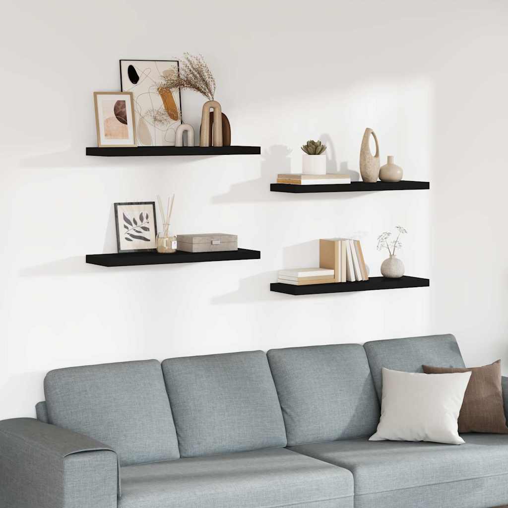Scaffali a Parete 4 pz Neri in MDF
