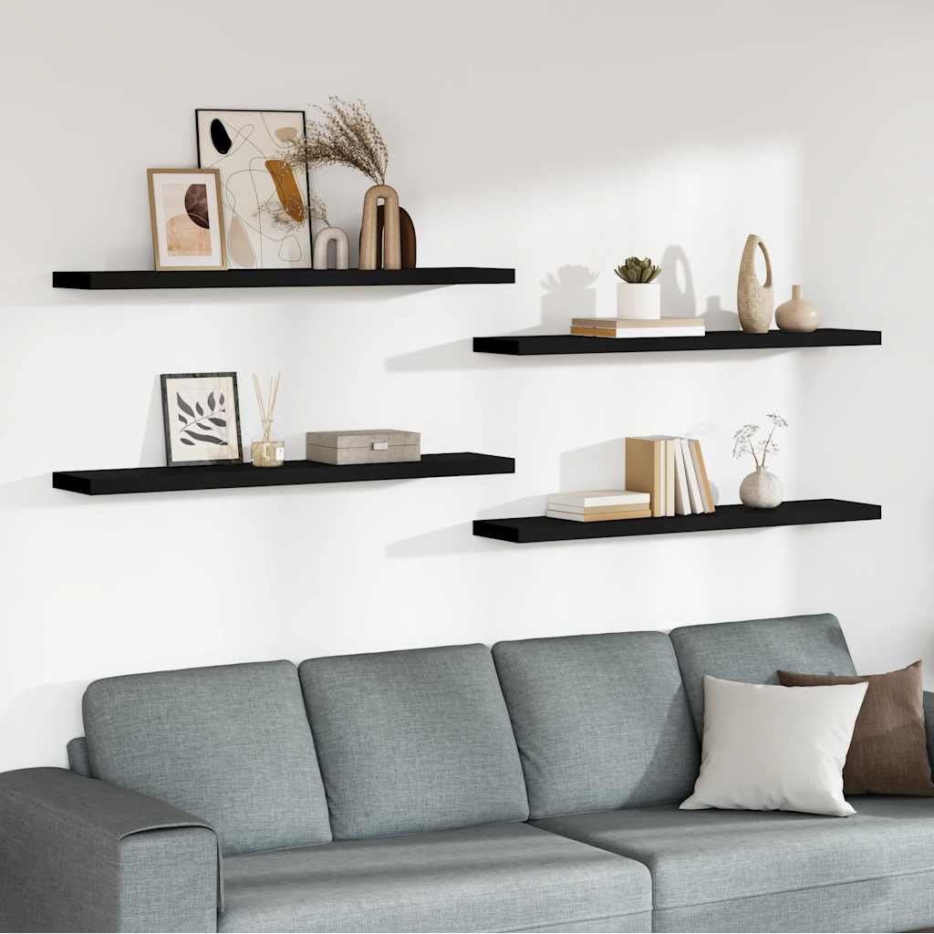 Scaffali a Parete 4 pz Neri 120x23,5x3,8 cm in MDF | homemem39