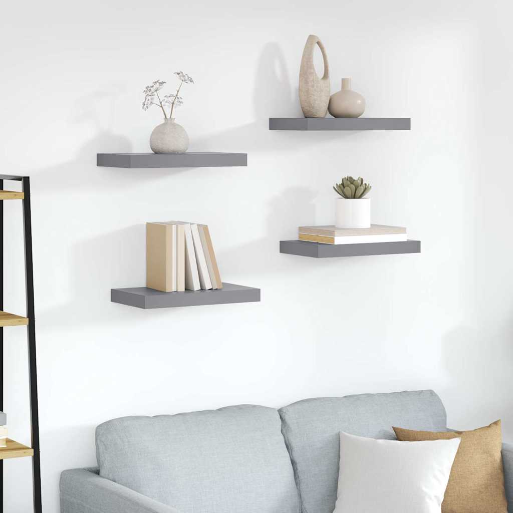 Scaffali a Parete 4 pz Grigi 40x23,5x3,8 cm in MDF