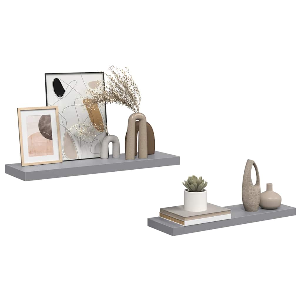 Scaffali a Parete 2 pz Grigi 80x23,5x3,8 cm in MDF | homemem39