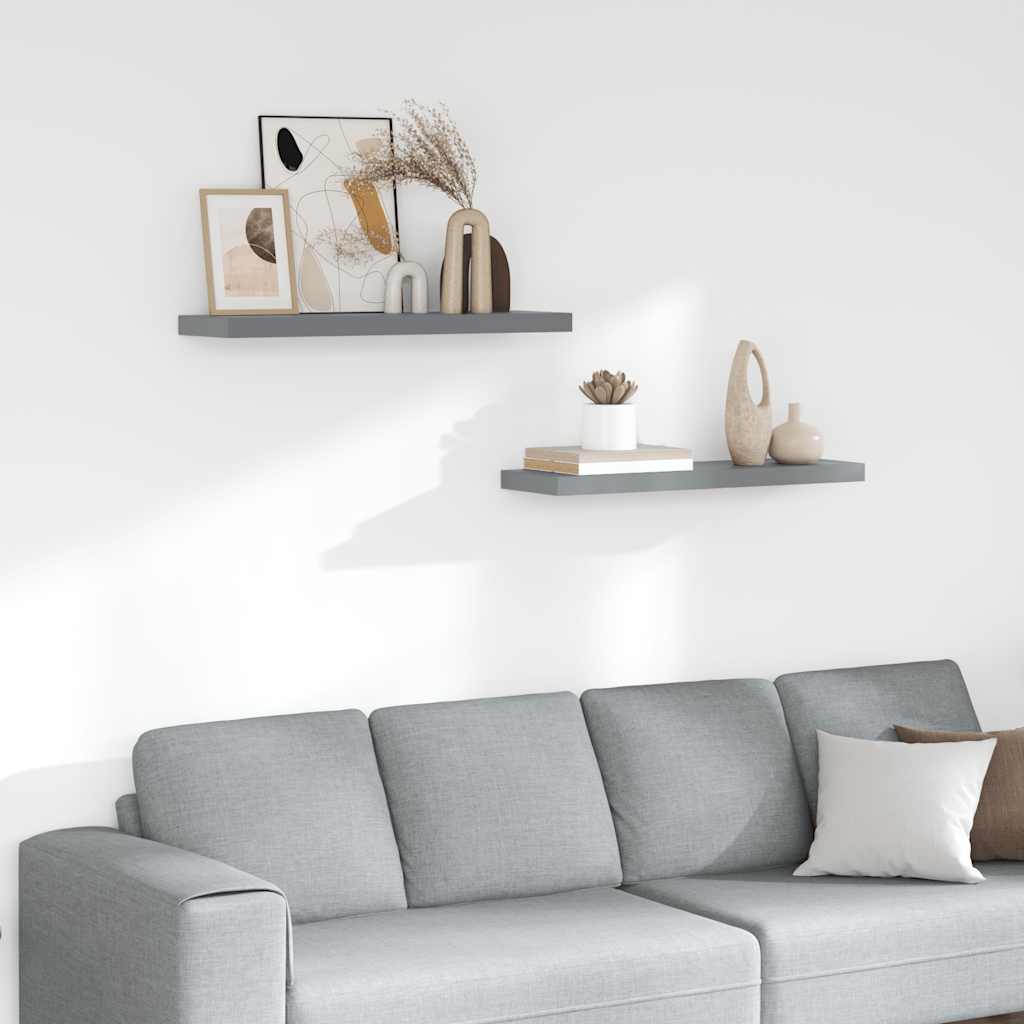 Scaffali a Parete 2 pz Grigi 80x23,5x3,8 cm in MDF | homemem39