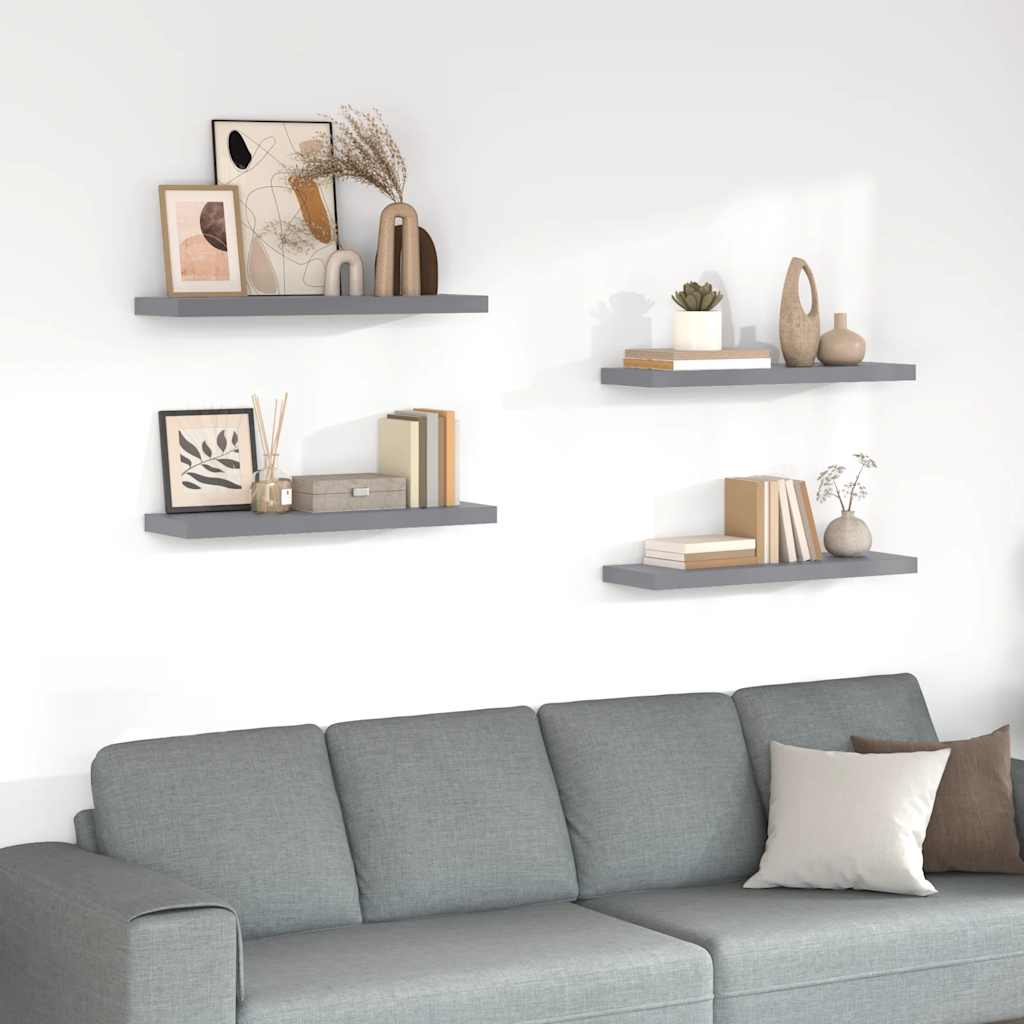 Scaffali a Parete 4 pz Grigi 80x23,5x3,8 cm in MDF | homemem39