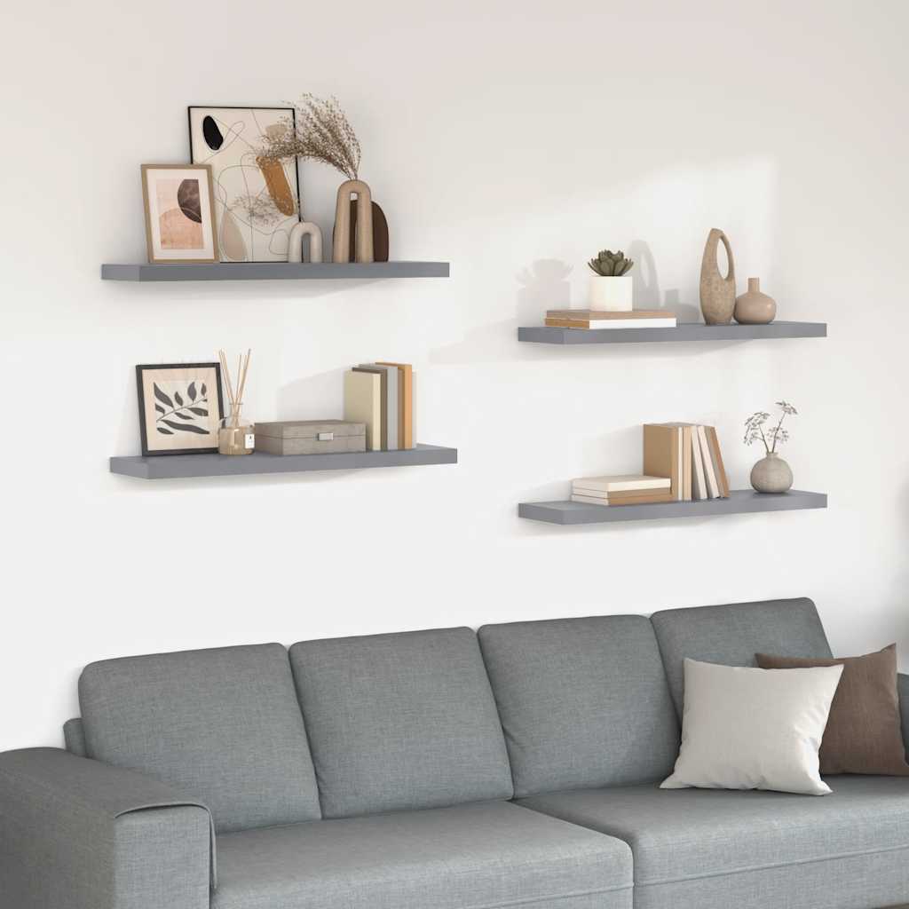 Scaffali a Parete 4 pz Grigi 90x23,5x3,8 cm in MDF | homemem39