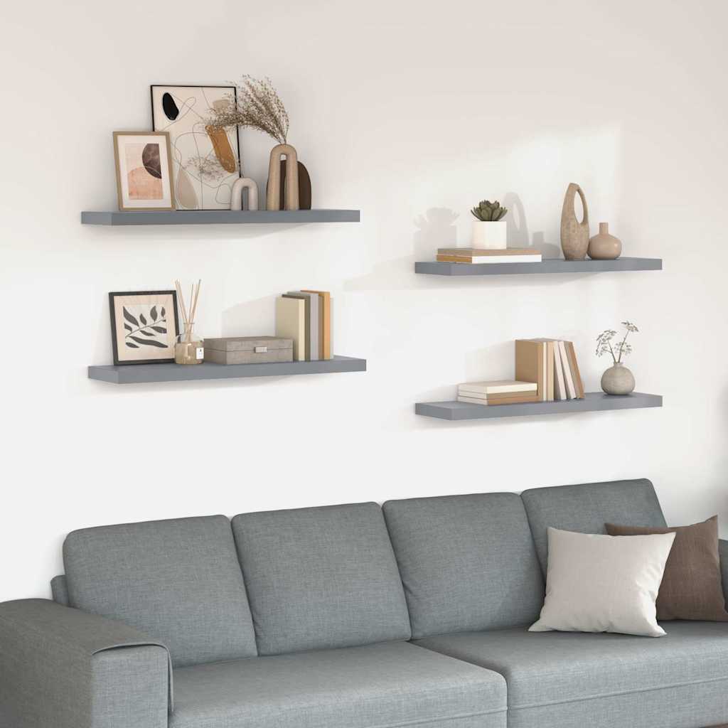 Scaffali a Parete 4 pz Grigi 90x23,5x3,8 cm in MDF