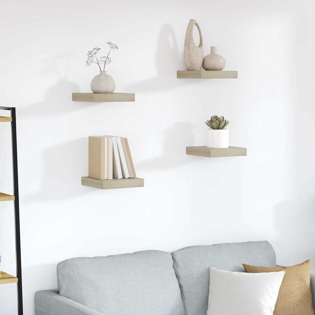 Scaffali a Parete 4 pz Rovere 23x23,5x3,8 cm in MDF