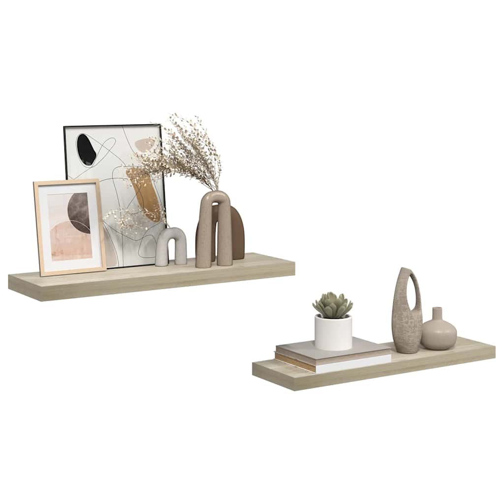 Scaffali a Parete 2 pz Rovere 80x23,5x3,8 cm in MDF | homemem39