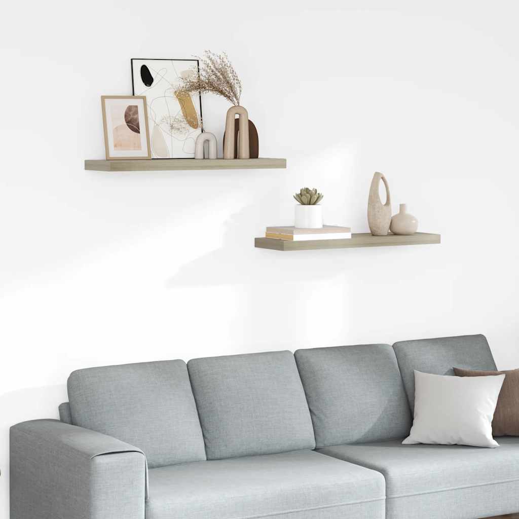 Scaffali a Parete 2 pz Rovere 80x23,5x3,8 cm in MDF | homemem39
