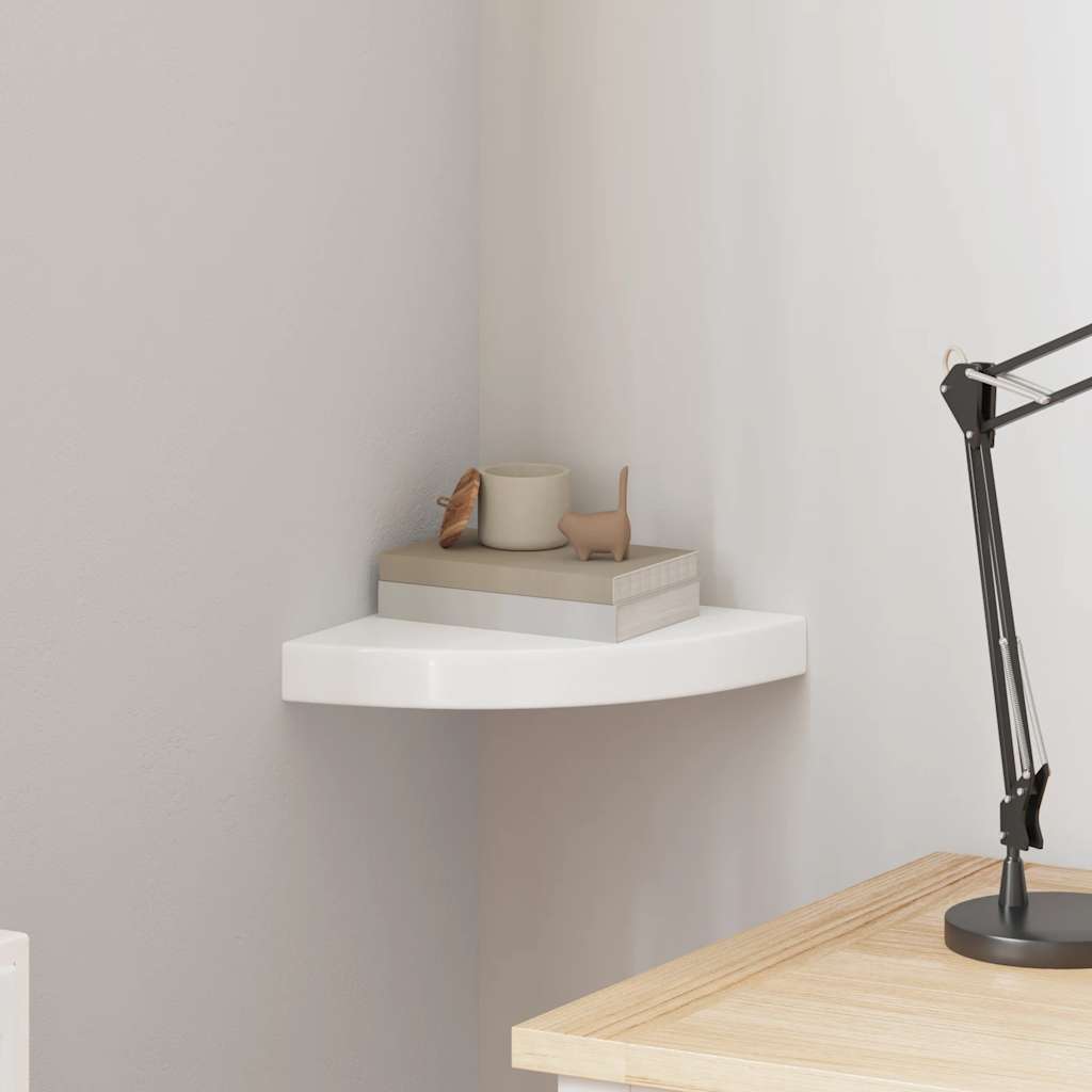 Mensola angolare sospesa bianco lucido 25x25x3,8 cm MDF | homemem39