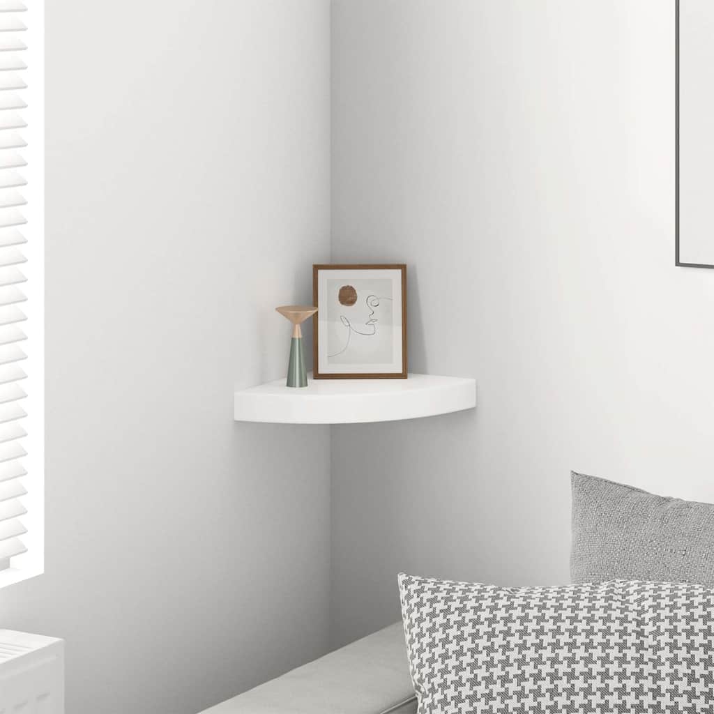 Mensola angolare sospesa bianco lucido 25x25x3,8 cm MDF