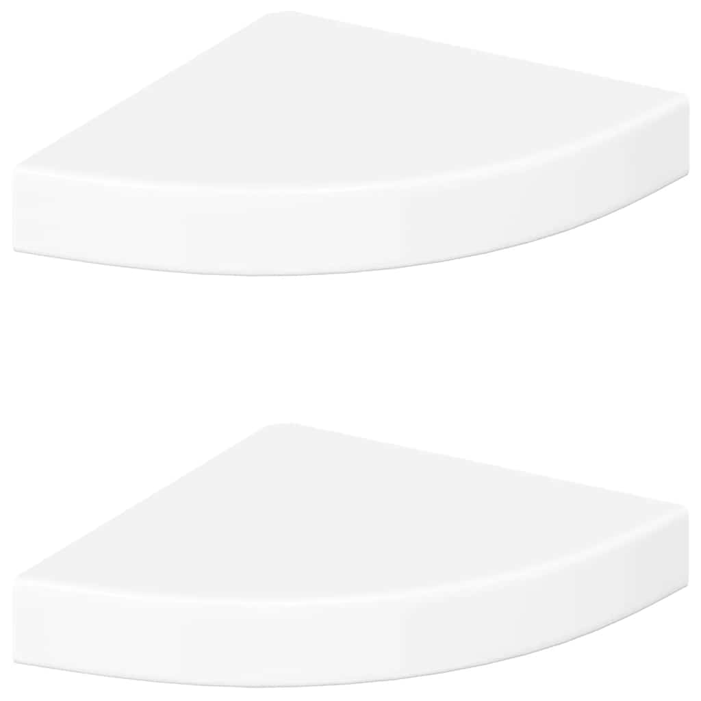 Mensole Angolari Sospese 2 pz Bianco Lucido 25x25x3,8 cm MDF