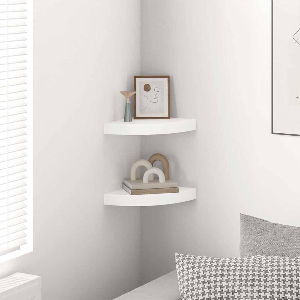 Mensole Angolari Sospese 2 pz Bianco Lucido 25x25x3,8 cm MDF | homemem39