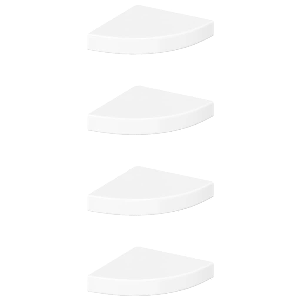 Mensole Angolari Sospese 4 pz Bianco Lucido 25x25x3,8 cm MDF