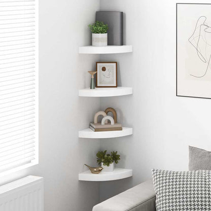 Mensole Angolari Sospese 4 pz Bianco Lucido 25x25x3,8 cm MDF | homemem39
