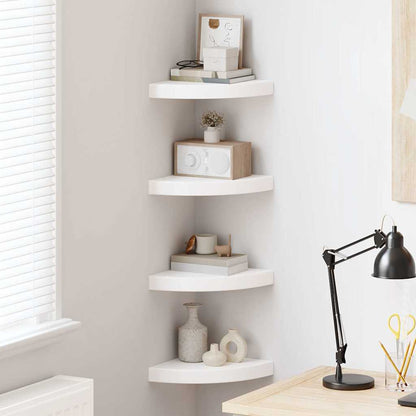 Mensole Angolari Sospese 4 pz Bianco Lucido 25x25x3,8 cm MDF