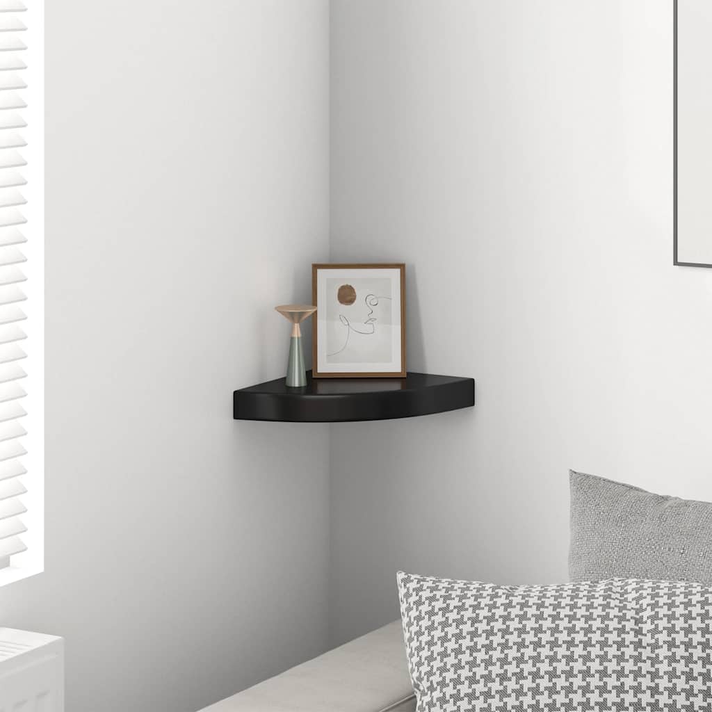 Scaffale Angolare a Parete Nero Lucido 25x25x3,8 cm in MDF | homemem39
