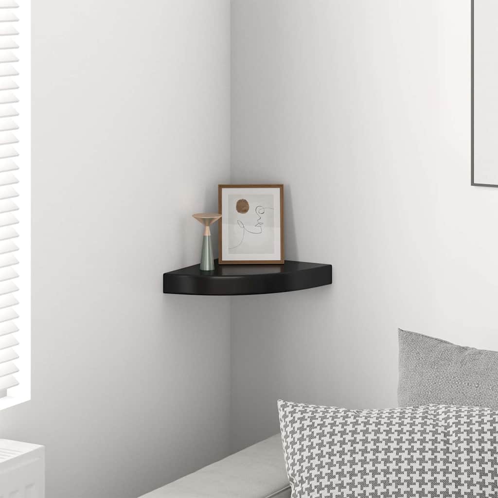 Scaffale Angolare a Parete Nero Lucido 25x25x3,8 cm in MDF