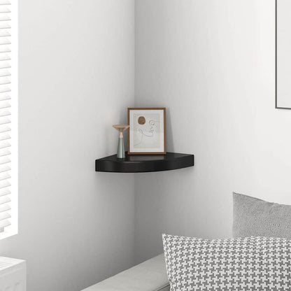 Scaffale Angolare a Parete Nero Lucido 25x25x3,8 cm in MDF