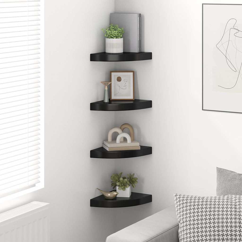 Scaffali Angolari a Parete 4 pz Nero Lucido 25x25x3,8 cm MDF