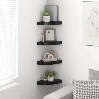 Scaffali Angolari a Parete 4 pz Nero Lucido 25x25x3,8 cm MDF