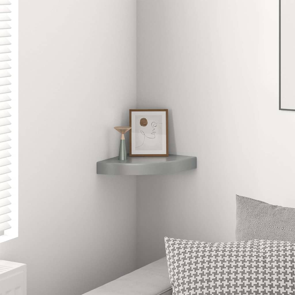 Scaffale Angolare a Parete Grigio Lucido 25x25x3,8 cm in MDF