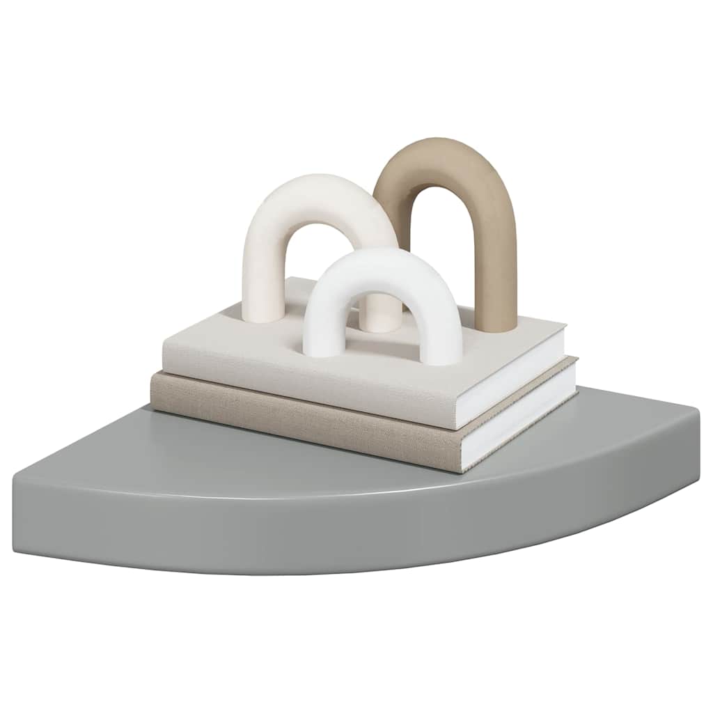 Scaffale Angolare a Parete Grigio Lucido 25x25x3,8 cm in MDF