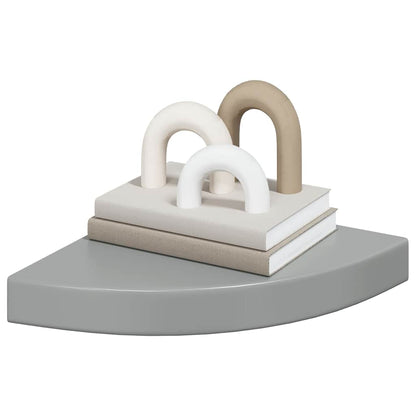 Scaffale Angolare a Parete Grigio Lucido 25x25x3,8 cm in MDF