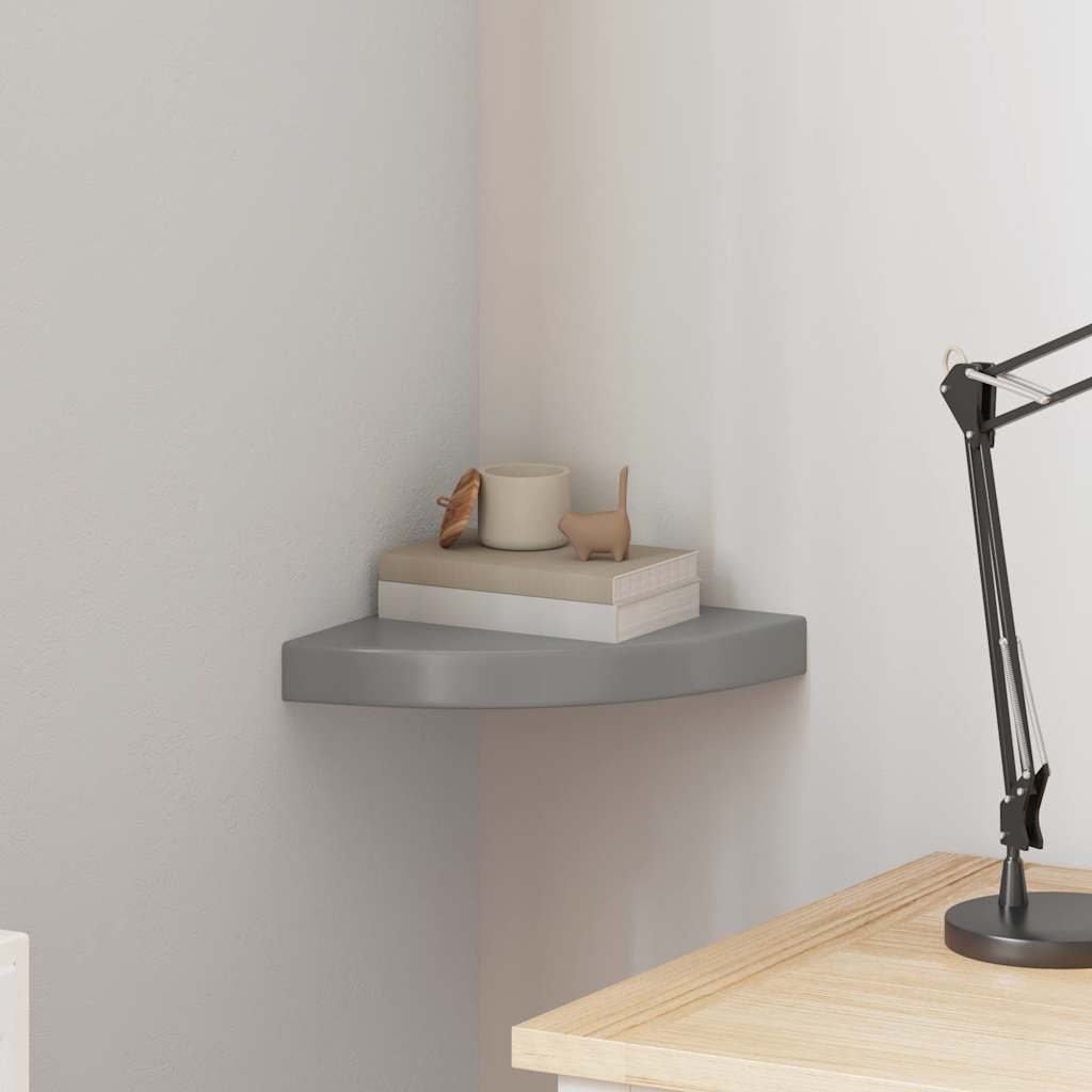 Scaffale Angolare a Parete Grigio Lucido 25x25x3,8 cm in MDF