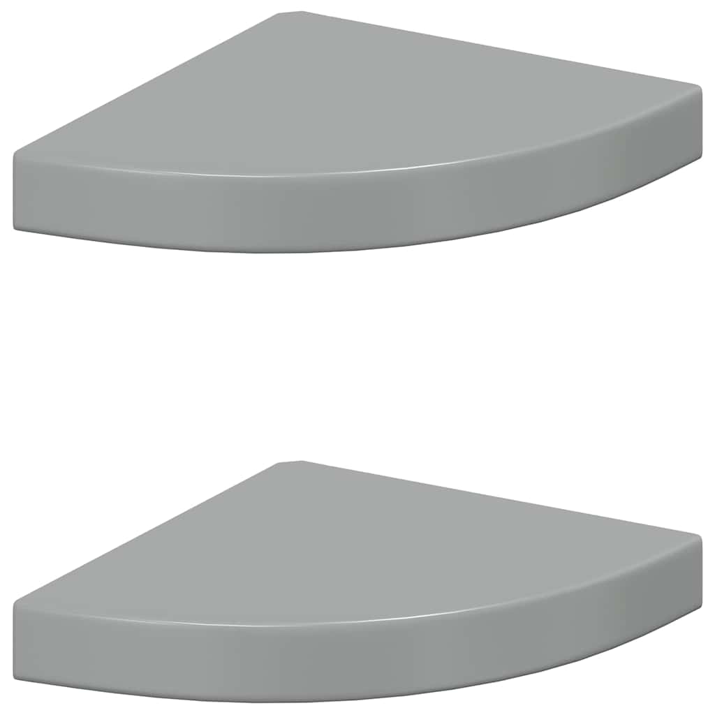 Scaffali Angolari a Parete 2 pz Grigio Lucido 25x25x3,8 cm MDF