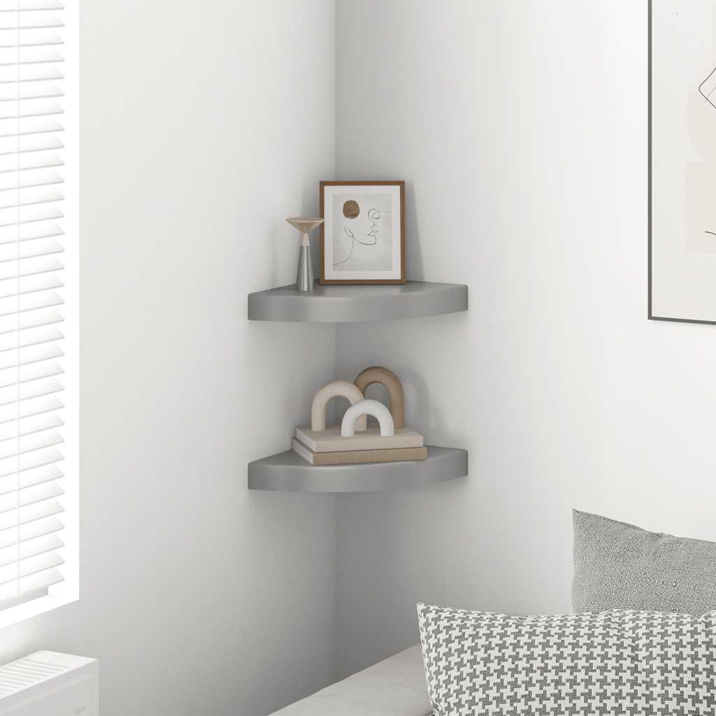 Scaffali Angolari a Parete 2 pz Grigio Lucido 25x25x3,8 cm MDF | homemem39