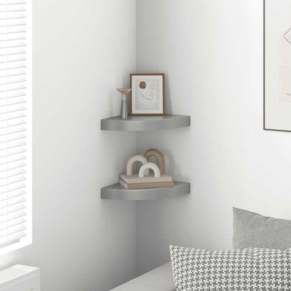 Scaffali Angolari a Parete 2 pz Grigio Lucido 25x25x3,8 cm MDF | homemem39