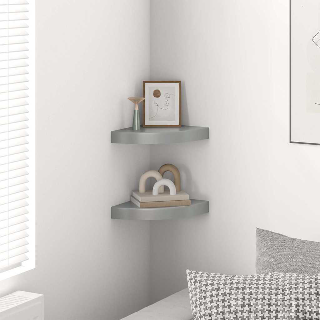 Scaffali Angolari a Parete 2 pz Grigio Lucido 25x25x3,8 cm MDF