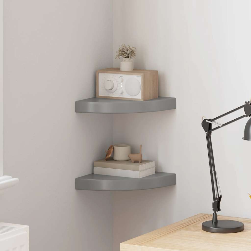 Scaffali Angolari a Parete 2 pz Grigio Lucido 25x25x3,8 cm MDF | homemem39