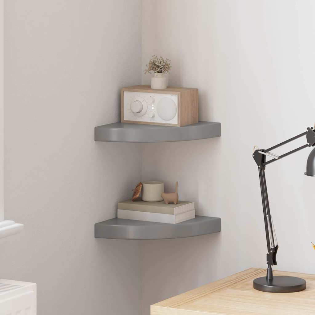 Scaffali Angolari a Parete 2 pz Grigio Lucido 25x25x3,8 cm MDF
