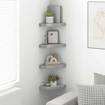 Scaffali Angolari a Parete 4 pz Grigio Lucido 25x25x3,8 cm MDF