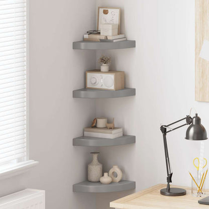 Scaffali Angolari a Parete 4 pz Grigio Lucido 25x25x3,8 cm MDF