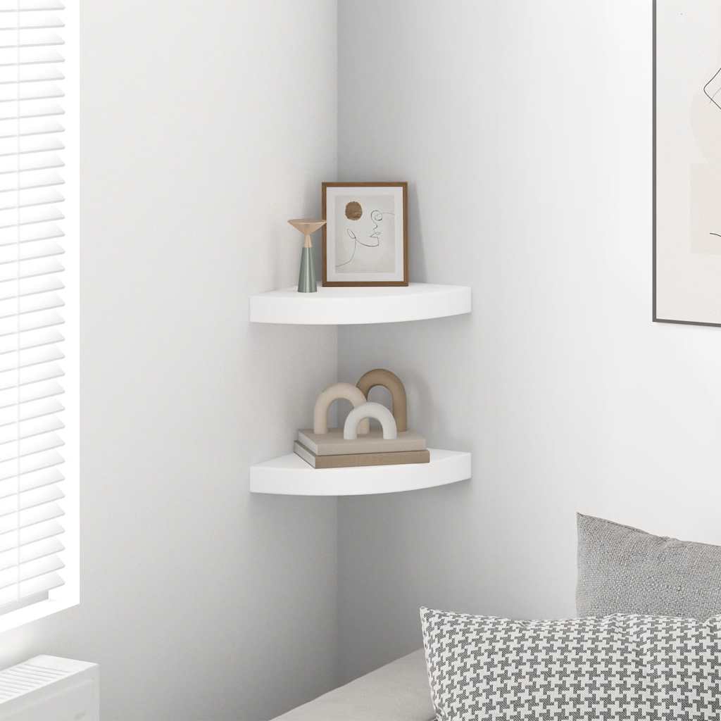 Scaffali Angolari a Parete 2 pz Bianchi 25x25x3,8 cm in MDF | homemem39