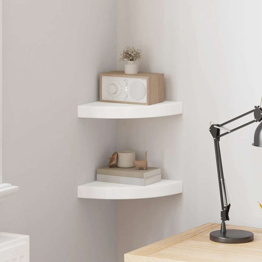 Scaffali Angolari a Parete 2 pz Bianchi 25x25x3,8 cm in MDF | homemem39