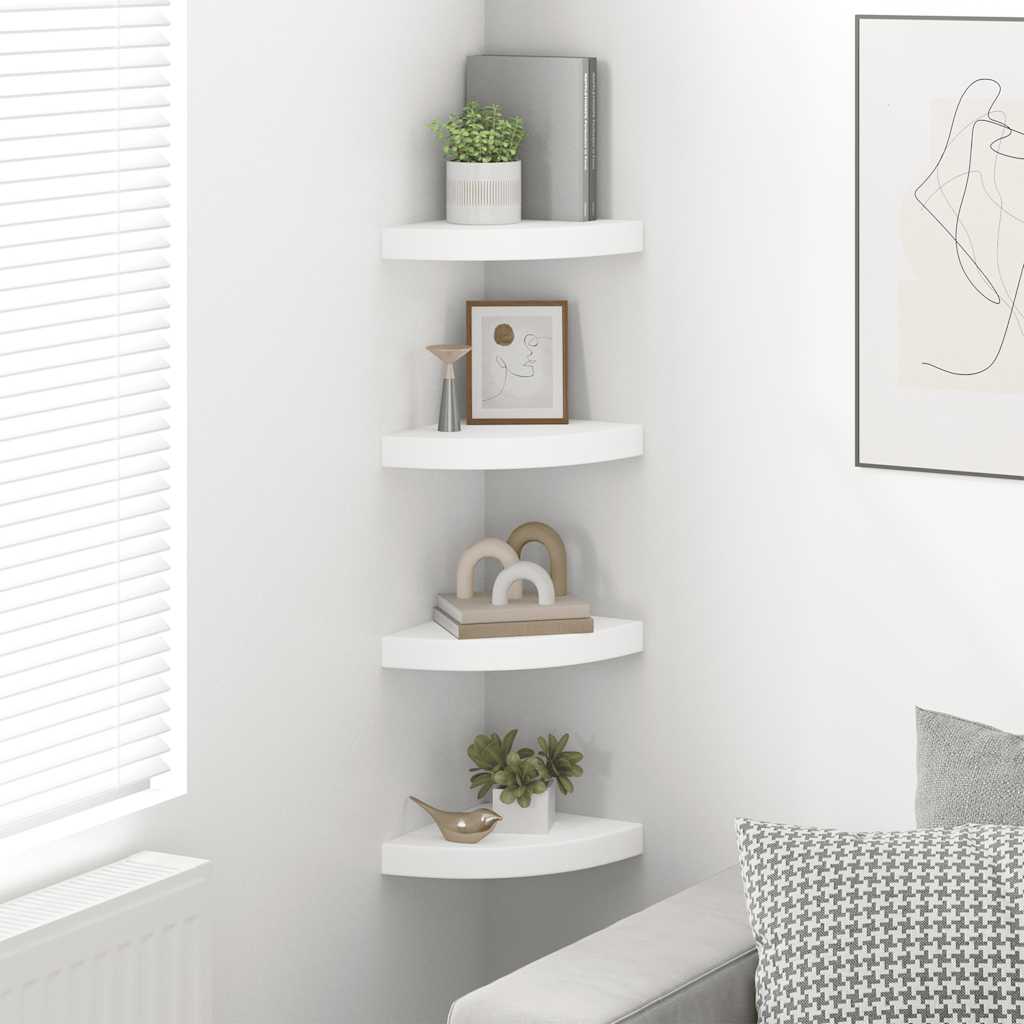 Scaffali Angolari a Parete 4 pz Bianchi 25x25x3,8 cm in MDF | homemem39
