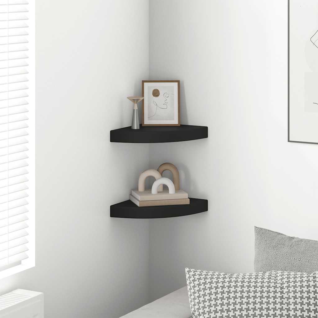 Scaffali Angolari a Parete 2 pz Neri 25x25x3,8 cm in MDF | homemem39
