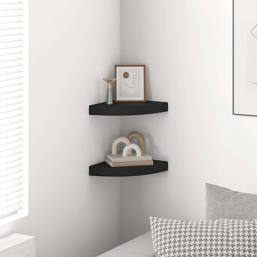 Scaffali Angolari a Parete 2 pz Neri 25x25x3,8 cm in MDF