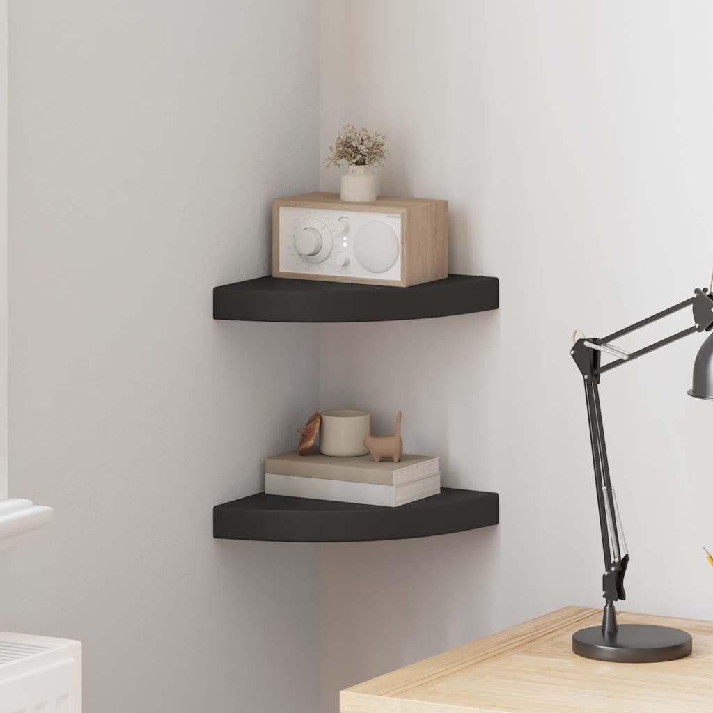 Scaffali Angolari a Parete 2 pz Neri 25x25x3,8 cm in MDF