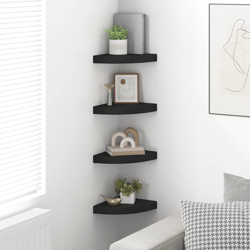 Scaffali Angolari a Parete 4 pz Neri 25x25x3,8 cm in MDF | homemem39