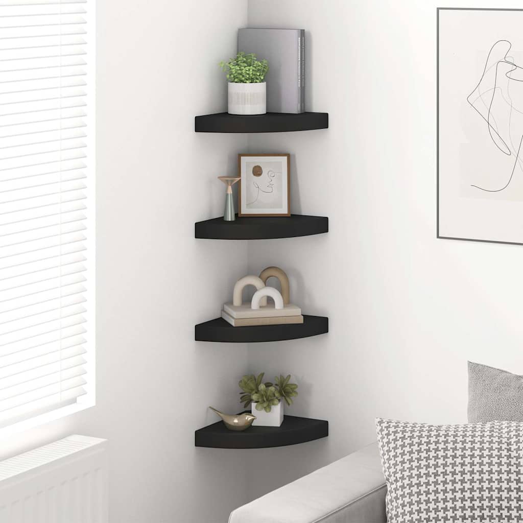 Scaffali Angolari a Parete 4 pz Neri 25x25x3,8 cm in MDF