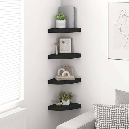 Scaffali Angolari a Parete 4 pz Neri 25x25x3,8 cm in MDF
