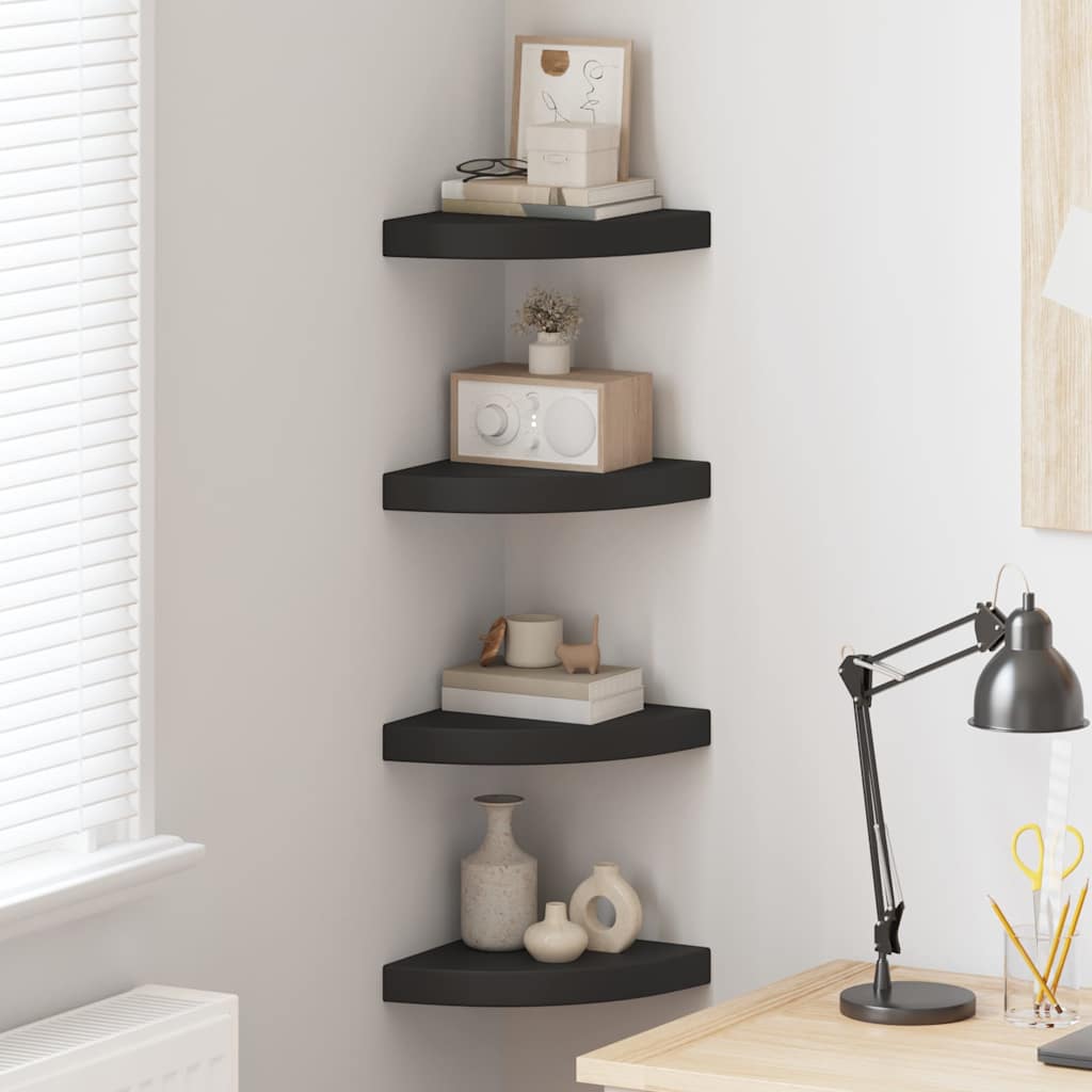 Scaffali Angolari a Parete 4 pz Neri 25x25x3,8 cm in MDF