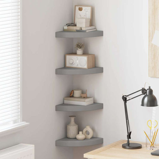 Scaffali Angolari a Parete 4 pz Grigi 25x25x3,8 cm in MDF | homemem39